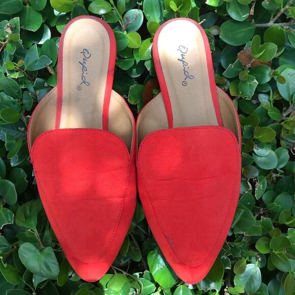 Qupid tomato red micro suede slides - Picture 1 of 4